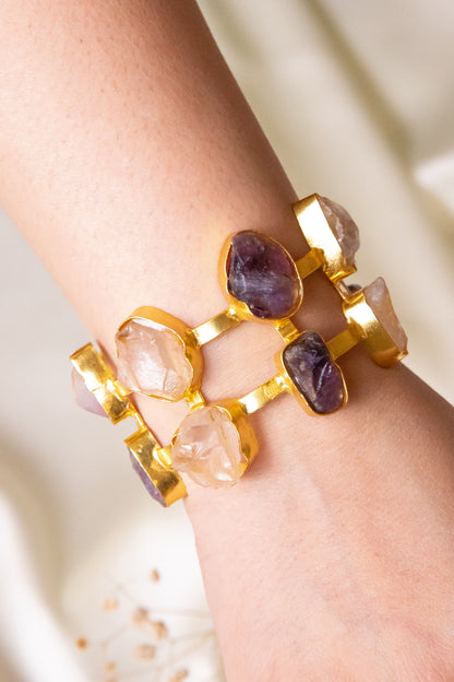 AFRICAN AMETHYST & QUARTZ CUFF