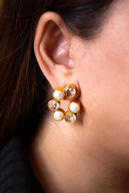 FACETED HYDRO & PEARL EARRING