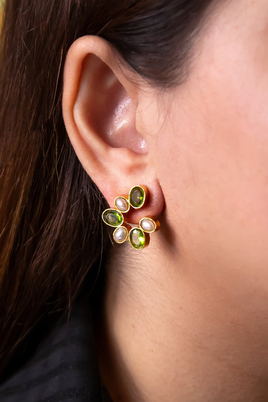 FACETED GREEN HYDRO & PEARL EARRING